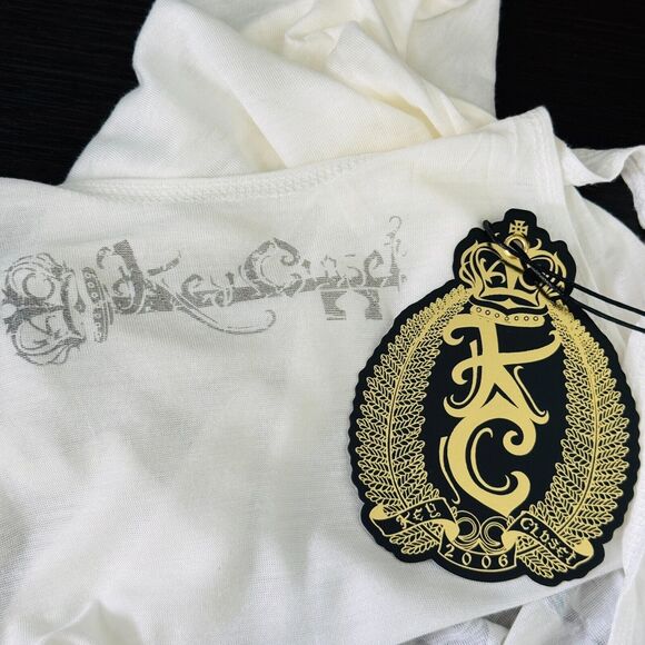 Key Closet Top Womens XS Camel Swarovski Crystal Rhinestone Tank Tee White NEW - Picture 7 of 10